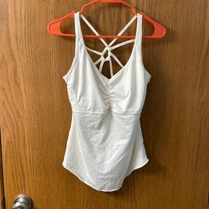 Prana cross cross back white tank top with built in bra size large